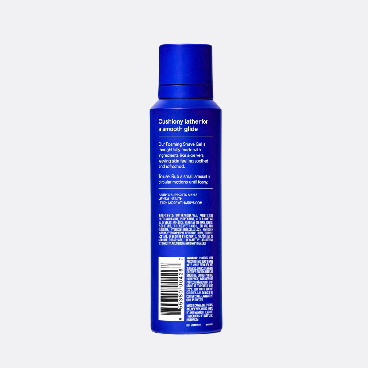 Blue bottle with text on a white background