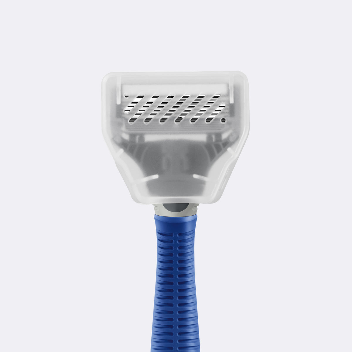 Close up of the bade covered by the clear plastic Travel Blade Cover.
