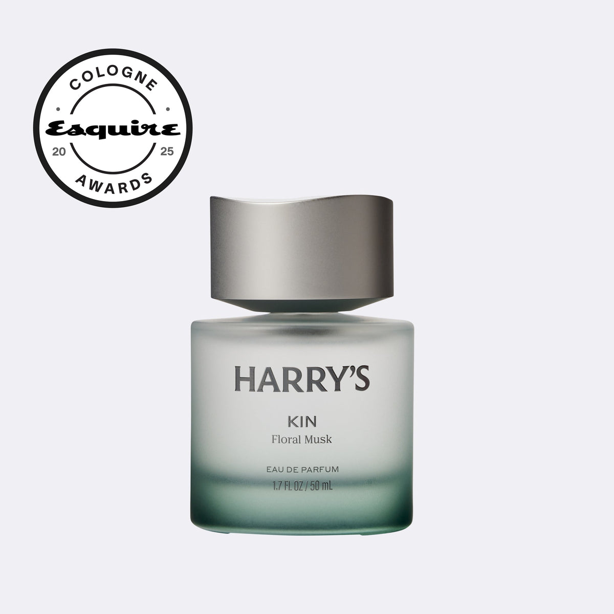 Harry's Kin Floral Musk eau de parfum bottle with 'Esquire' award logo on a light gray background