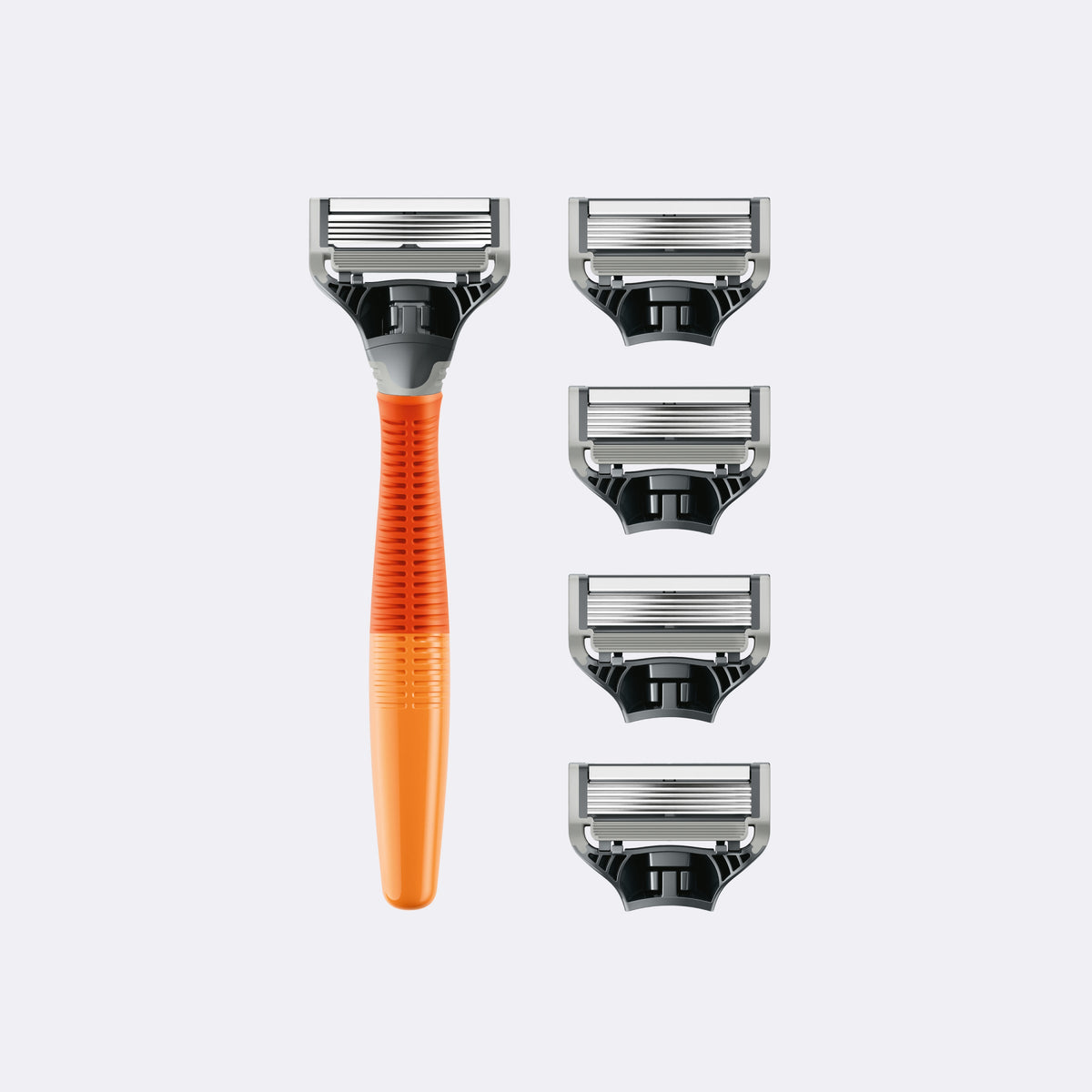 Ember Original Razor and four razor heads on a light gray background